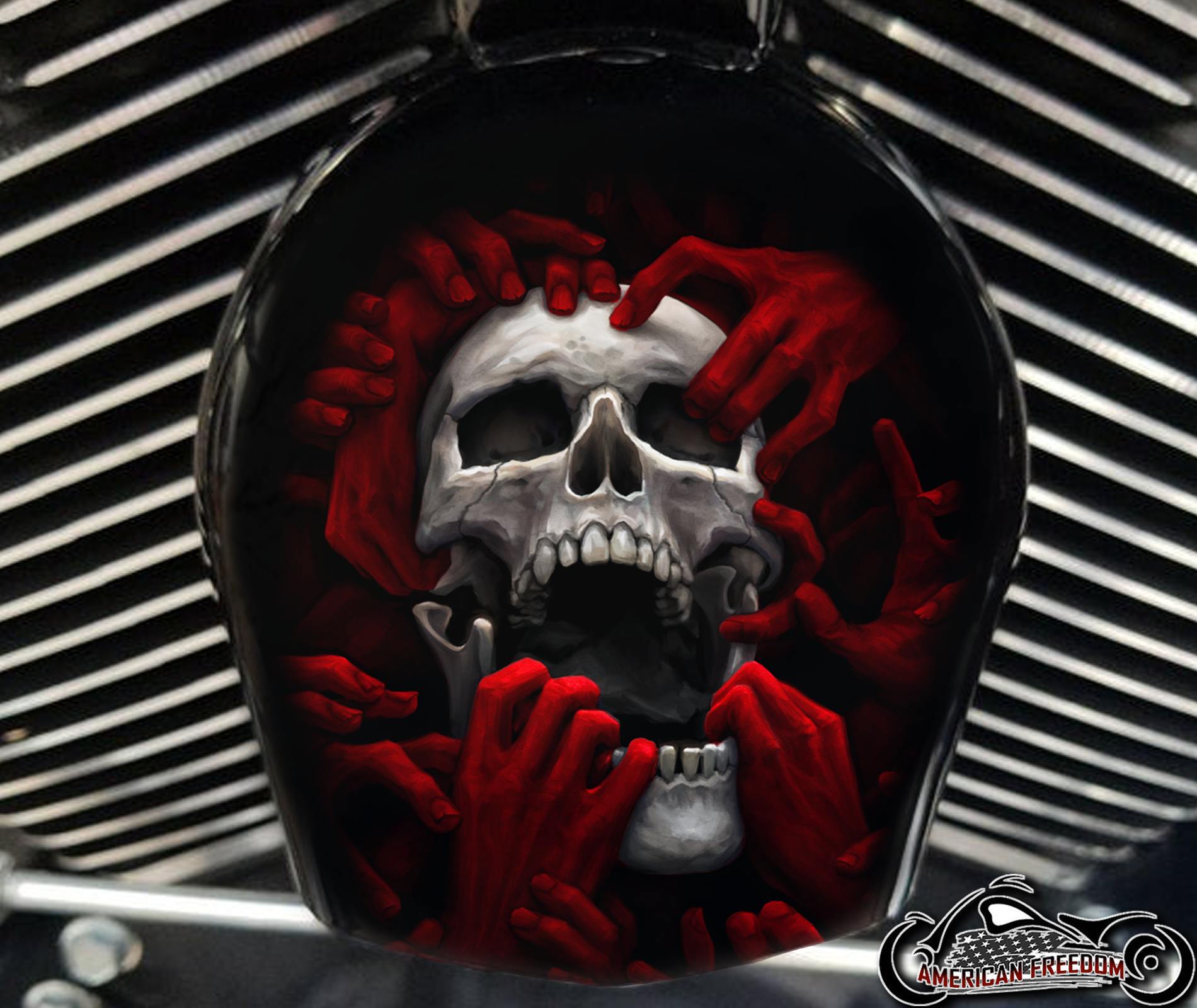 Custom Horn Cover - Torn apart skull red